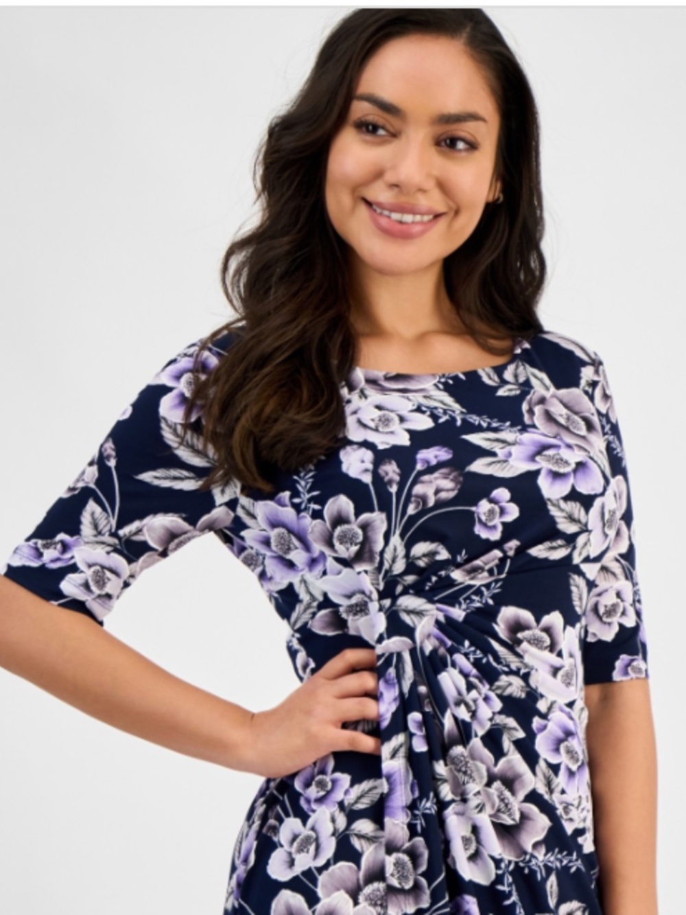 Connected Petite Printed Short-Sleeve Faux-Wrap Sheath Dress Size 6P - Picture 4 of 4